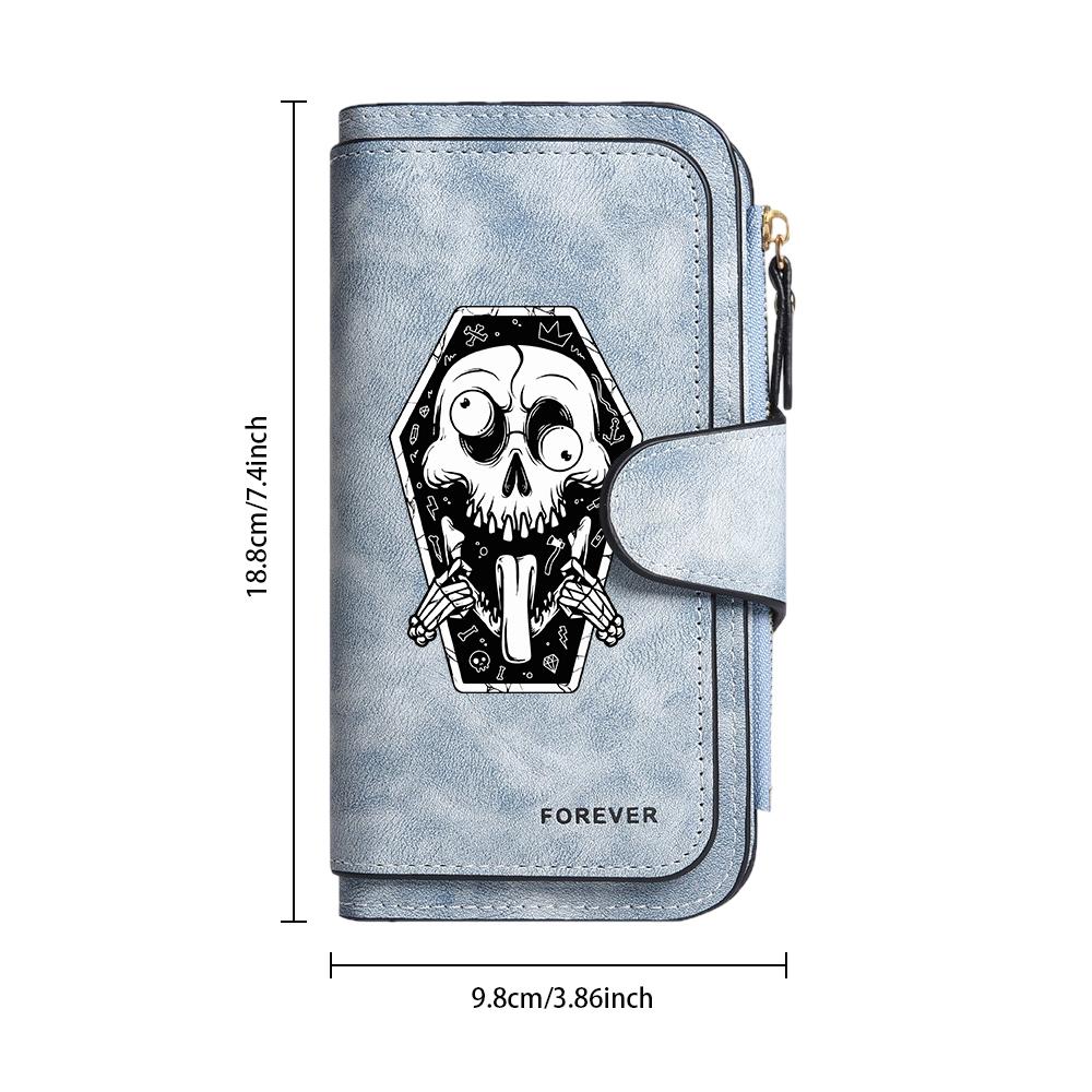 Gothic Skeleton Leather Wallet for Women Portable Multi Slot Card Holder Fashion Long Purse