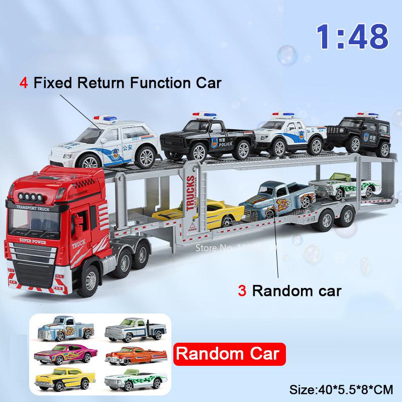 

1:48 Alloy Diecast Car Carrier Model Toys Miniature Cars Double Decker Light Sound Trailer Transport Vehicle Boys Birthday Gifts красный