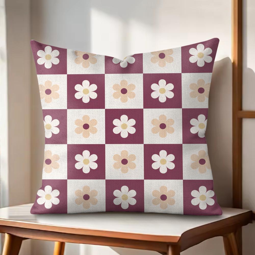 Retro Geometry Floral Cushion Cover Natural Linen Organic Fabric DoubleSided Printing Couch Pillow Covers Home Decor