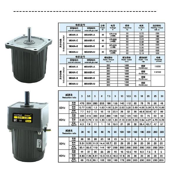 40W Micro AC Gear Motor 1Phase 220v Asynchronous Motor Induction Motor Shaft 12mm For Packaging Machine Adjustable speed