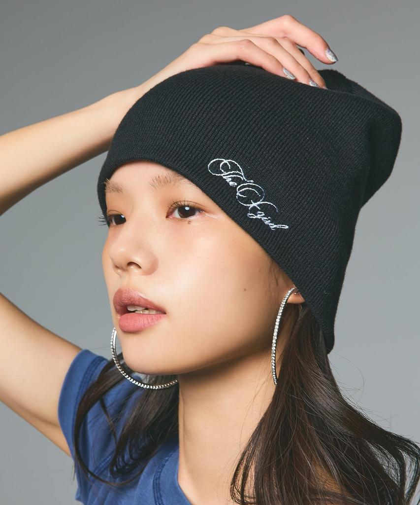 Pencil Script Logo Embroidered One Size X-girl Beanie, 105253051008, Black,