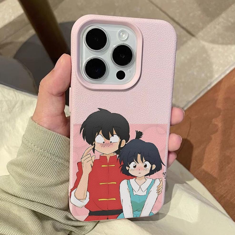Cute R-Ranma ½ Lichee Leather Pattern Phone Case For iPhone 17 16e 16 15 14 13 12 11 Air Pro Max Plus X XR XSMax Shockproof