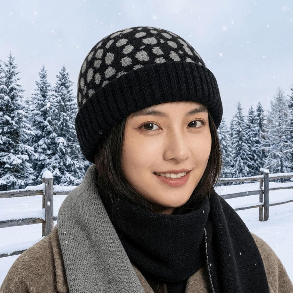 Brimless Melon Skin Hat Leopard Plaid Painter Hat Retro Knitted Beanies Cap Women