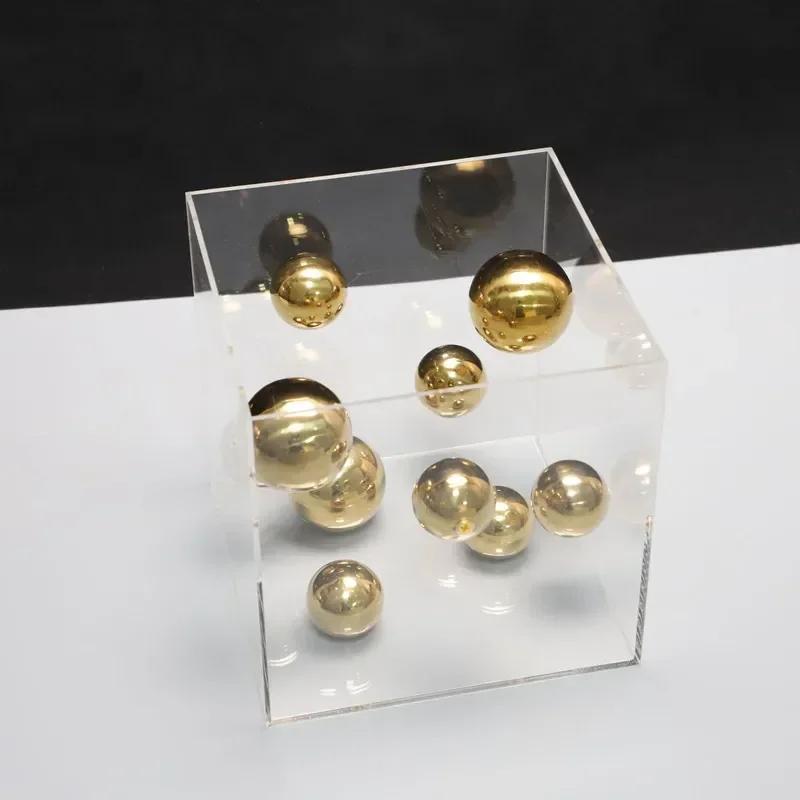 Abstract Art Metal Ball, Square Transparent Acrylic Container Box, Desktop Decoration Model, Home Decoration Crafts, Gifts