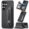Portafoglio in Pelle con Cerniera Business Slot per Carte Custodia Telefono Per Samsung S25 Ultra S24 Plus S23 A17 A07 Cavalletto Copertura RFID