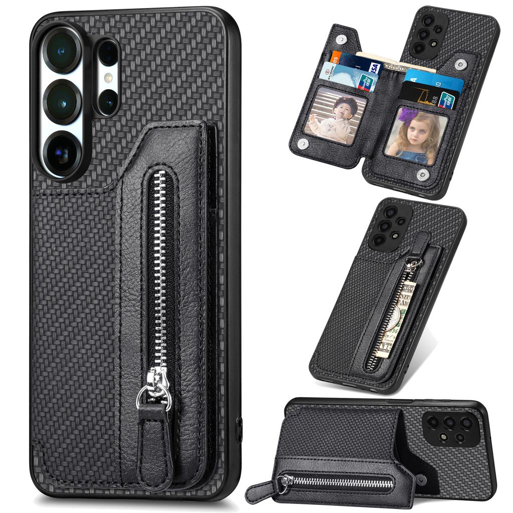 Portafoglio in Pelle con Cerniera Business Slot per Carte Custodia Telefono Per Samsung S25 Ultra S24 Plus S23 A17 A07 Cavalletto Copertura RFID