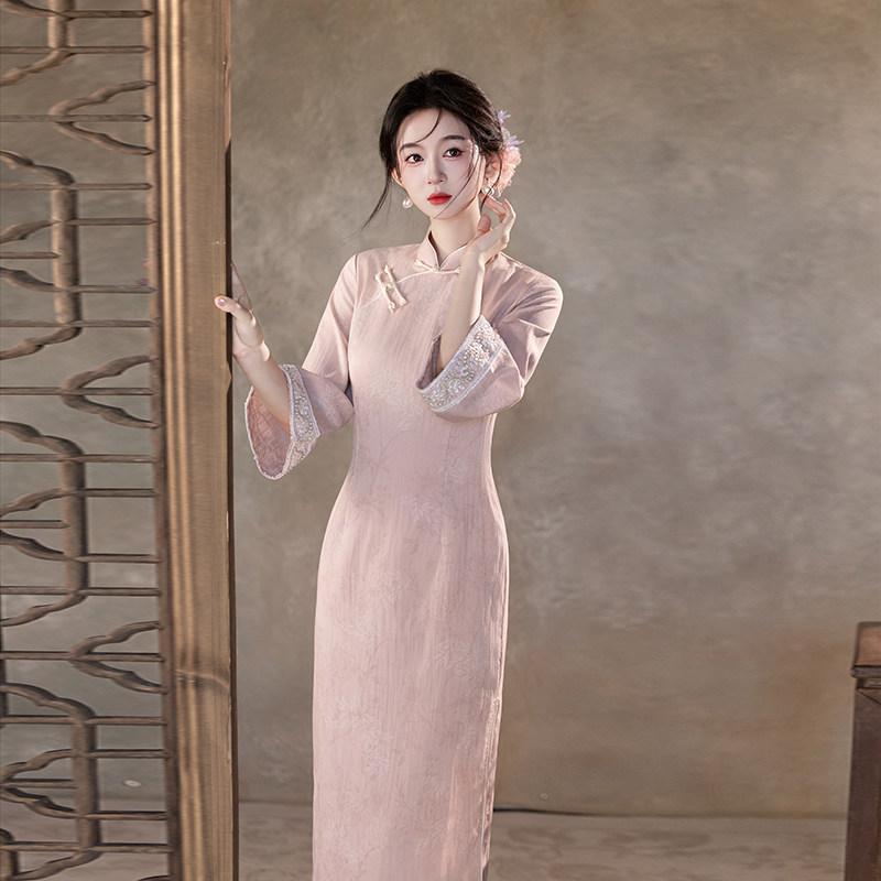 Pink national style new Chinese Suzhou long-sleeved autumn cheongsam improved young 1011 new women's high-end sense