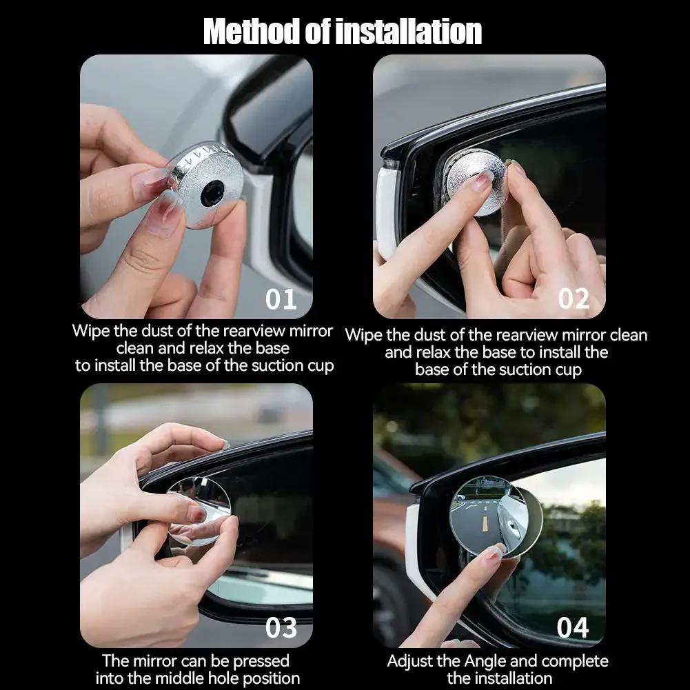 2Pcs 360 Degree Rotating Adjustable Car Blind Spot Rear View Mirror Wide Angle Mirror with Suction Cup Convex Round Mirror