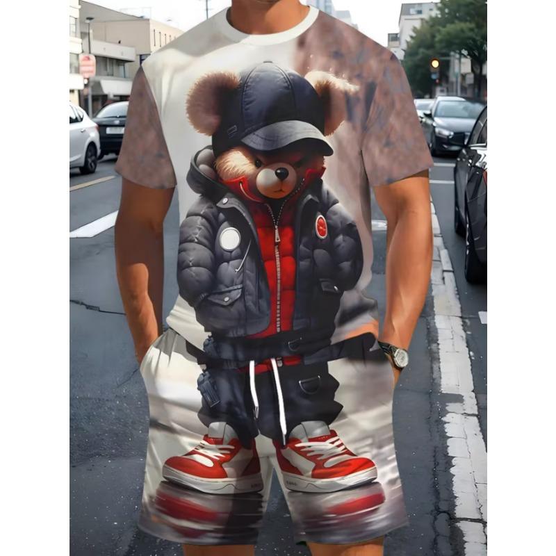 Urban street fashion trend men's round neck short sleeved shorts set, outdoor simple casual and comfortable