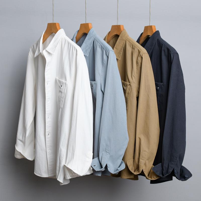Men's Retro Long-Sleeve Casual Shirt: Simple Solid Color, All-Match Style