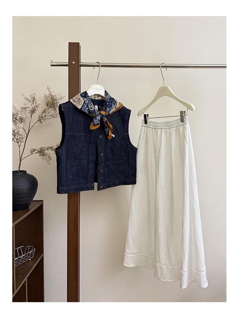 Chic Women's Denim Vest with Scarf - 2025 Autumn Loose Layering Top Trend