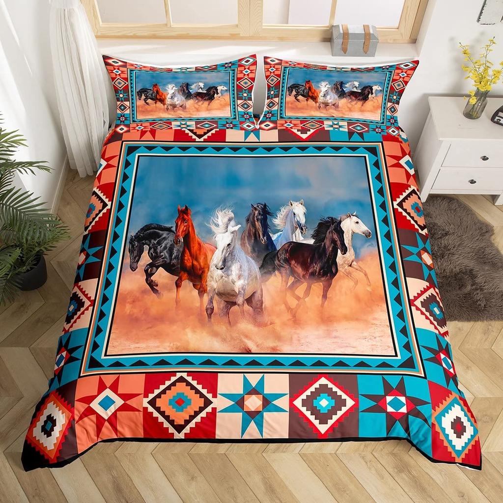 Boho Duvet Cover Southwestern Comforter Cover Ethnic Tribal Arrow Aztec Bed Set Retro Vintage Exotic Bull Cattle Bohemian Decor