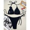 2 Piece Women 3D Rose Flower Bikini Set Smocked Textured Triangle Halter Tie Side Solid Color Sexy Push Up Beach Vacation Bathing Suit