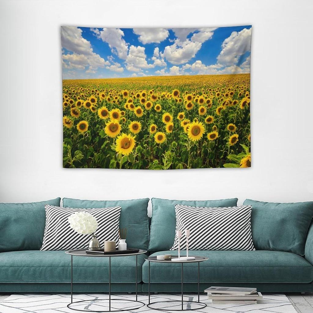 Sunflower Tapestry Wall Hanging Country Yellow Floral Tapestry Sunflower Field Nature Landscape Wall Art for Living Room Dorm