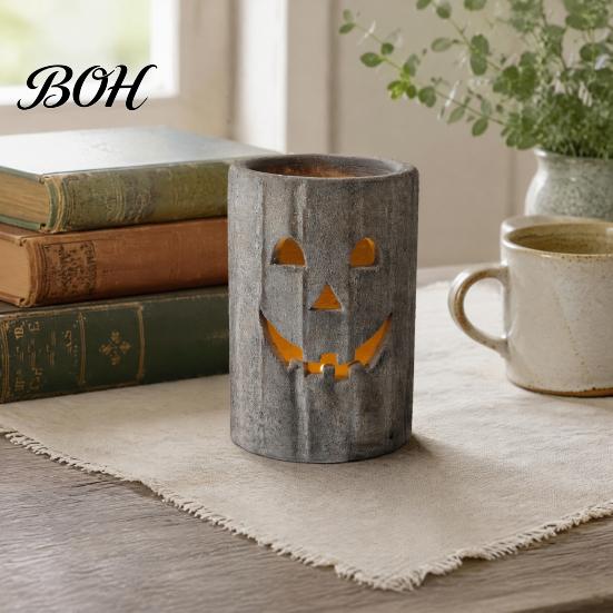 Spooky Halloween Atmosphere Lighting Pumpkin Candle Holder, Resin Hollow Candlestick, Vintage Country Durable Waterproof Statues Style Lantern