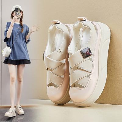 Platform Sneakers for Women Breathable Hollow Out Cross PU Leather Walking Shoes Women's Summer Casual Non-Slip Closed Toe Sport Sandals Sneakers