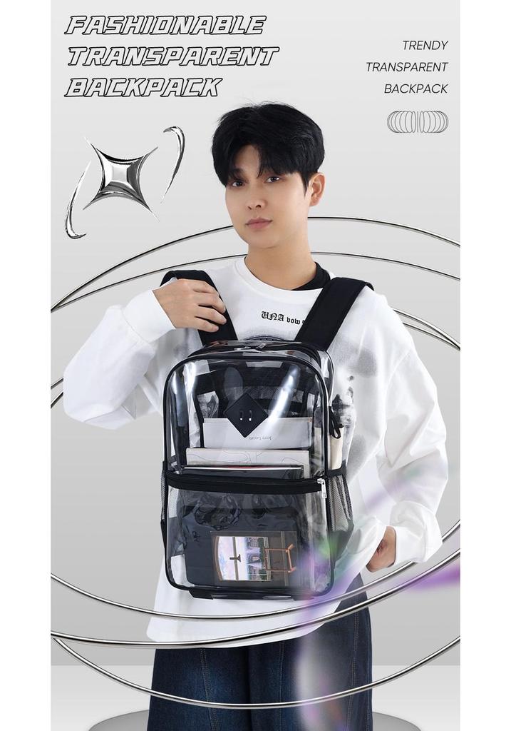 Klarer PVC-Doppelschulter-Rucksack - Große Kapazität, Wasserdicht, Lässiger Stil für Studenten