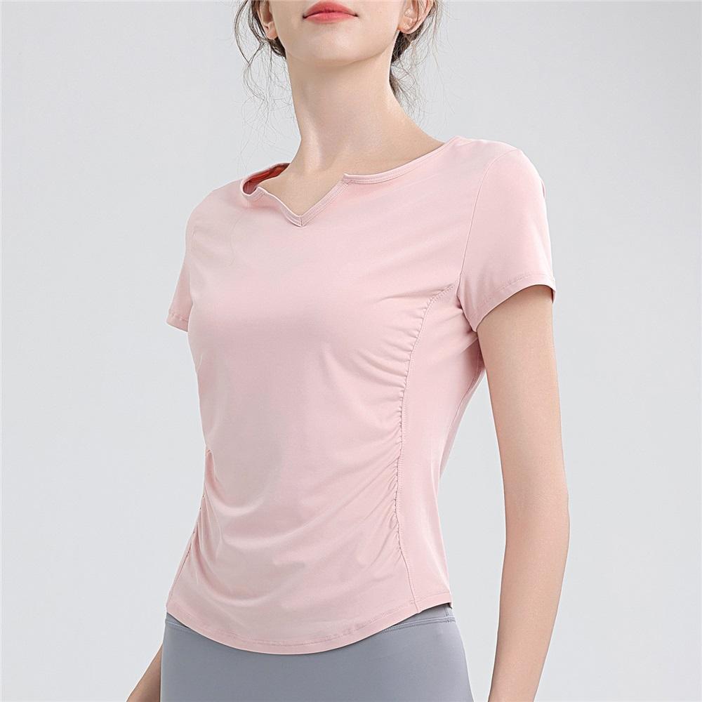 New Pleated Yoga Top Women's V-neck Sports Fitness Short T-shirt Outdoor Sports Running Quick Drying Short Sleeved Shirt
