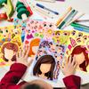 6 Photos/package of Blue Princess Face Swap Cartoon Parent-child Interactive Puzzle Handbook DIY Puzzle Stickers