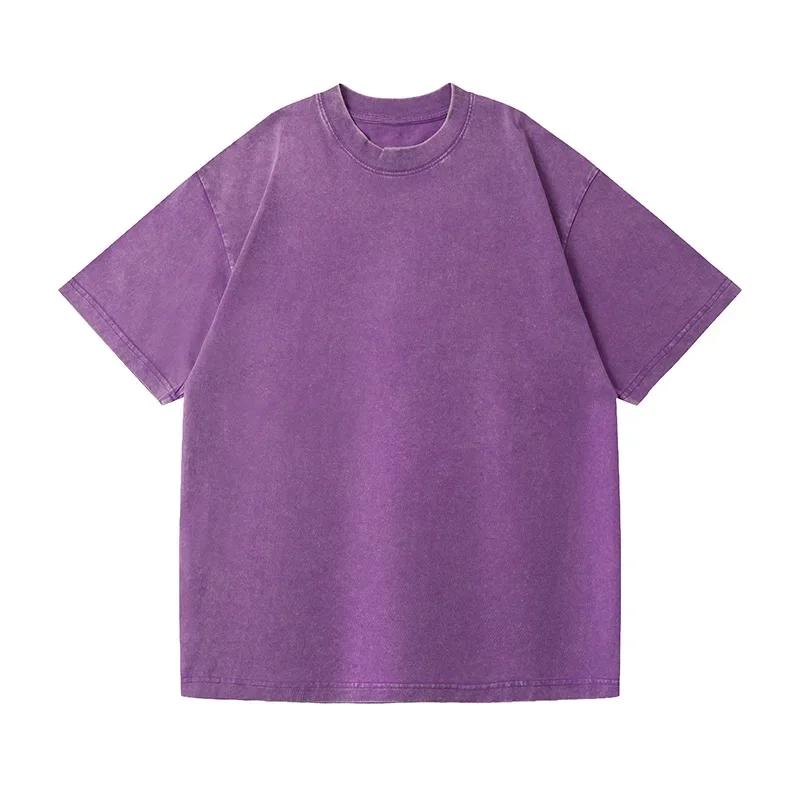 Summer Oversize Men's Cotton T-Shirt Heavyweight Wax Dyeing Washed Outdoor Style Short Sleeve Crew Neck Tops
