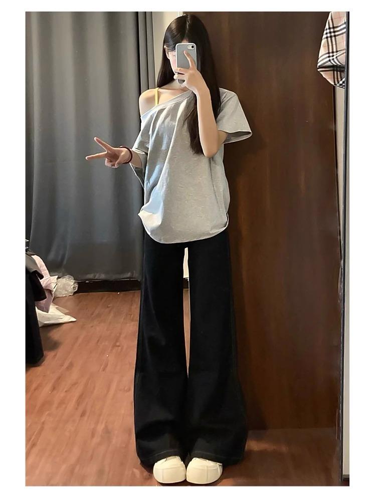 Slim White Micro Flare Jeans Female Autumn Simple High-waisted Wide-leg Skinny Leisure Straight Long Trousers Jeans for Women Long Denim Pants