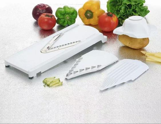V-Klingen Mandoline Schneider Gemüseschneider Edelstahlklinge Handschutz Kochwerkzeug Praktischer Großer Rahmen für Küche