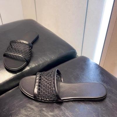 Schaffellversion~ Koreanische Version von Fischernetzoberfläche hohler flacher Boden Ein-Wort-Slipper Damenbekleidung 2025 neue Sommer Zehensandalen