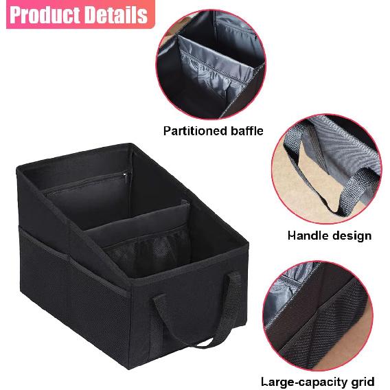 Car Seat Organizer, Collapsible Trunk Organizer with Detachable Divider, Handles and Multiple Pockets, Backseat Car Storage, Passenger Seat Organizer