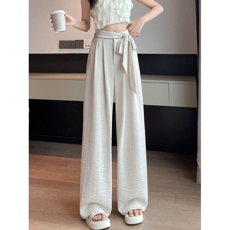 Autumn New Arrival Work Clothing Ice Silk Cotton Linen Lace-up Suit Loose Pants High Waist Slim Looking Casual Mop Straight-leg Yamamoto Pants