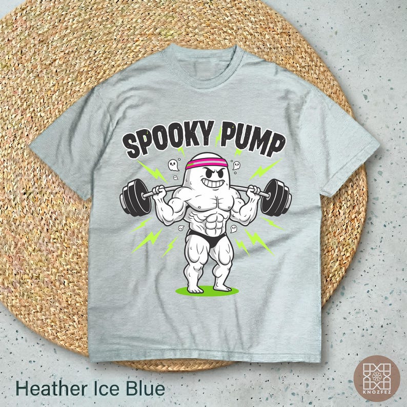 Spooky Pump Gym Ghost T-Shirt, Funny Muscular Ghost Weightlifting Tee, Fitness Bodybuilding Halloween Workout Gift 150