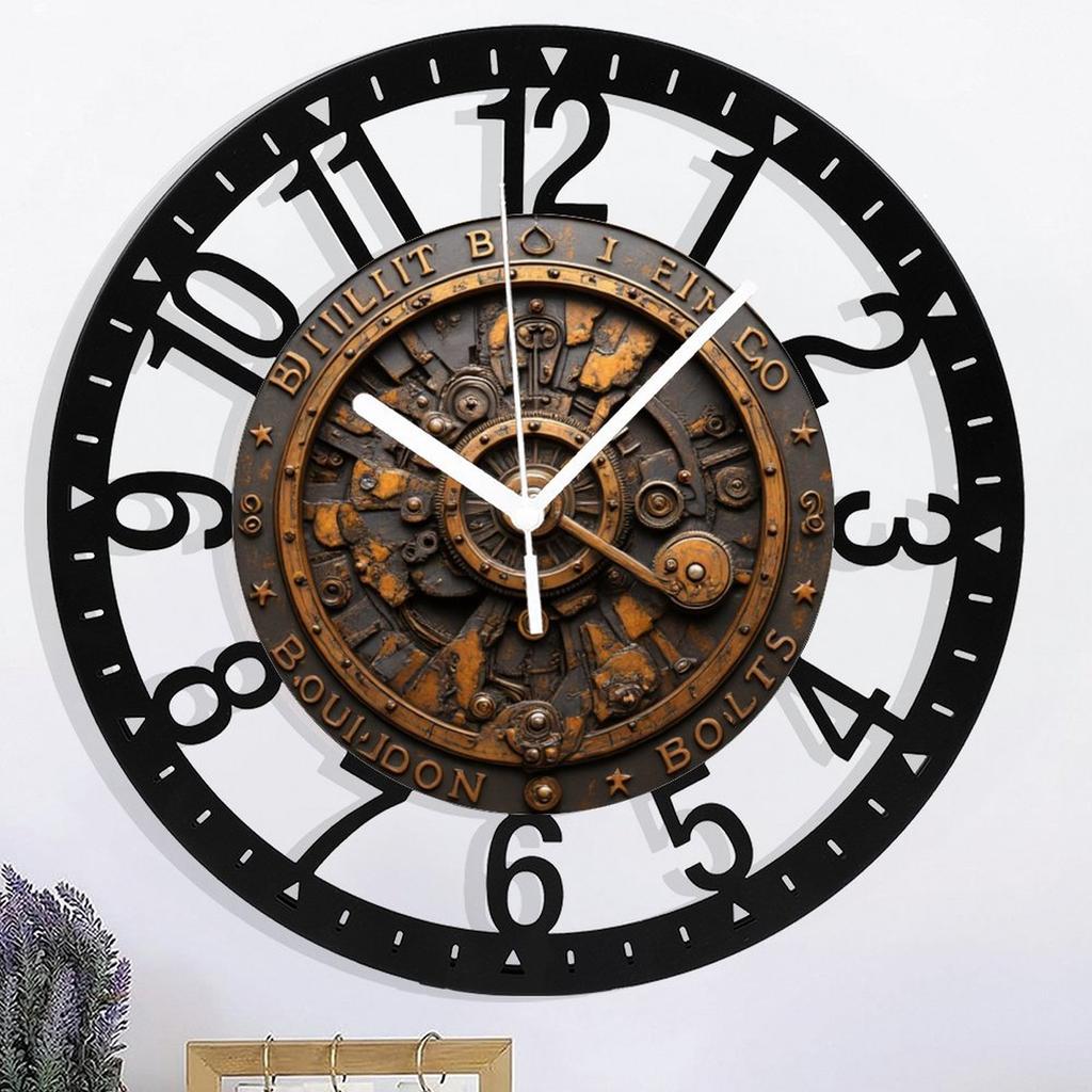 25cm Circular Iron Wall Clock with a Vintage Washing Machine Wringer