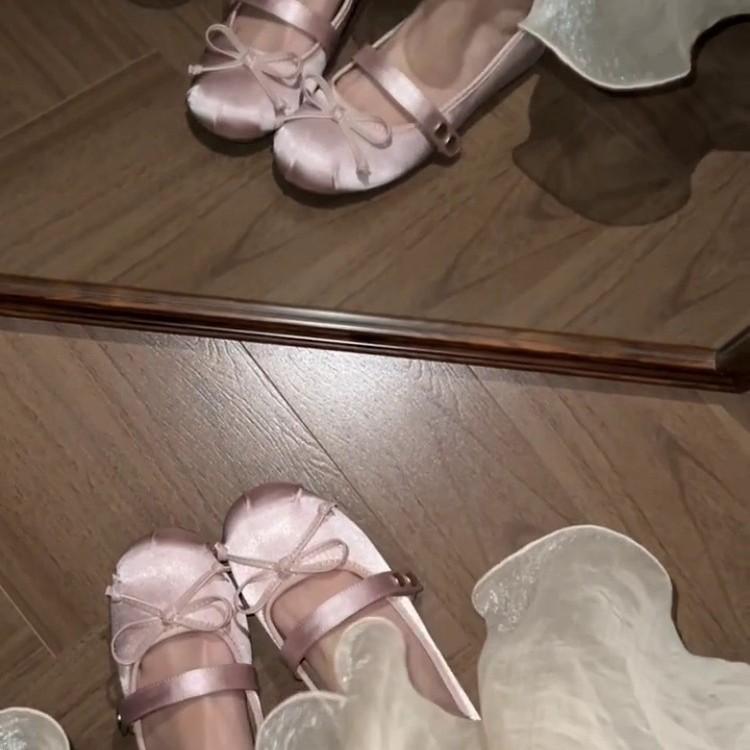 Sheepskin version~ Invisible inner height increase 5CM French Mary Jane shoes 2025 new small bow light mouth single shoes