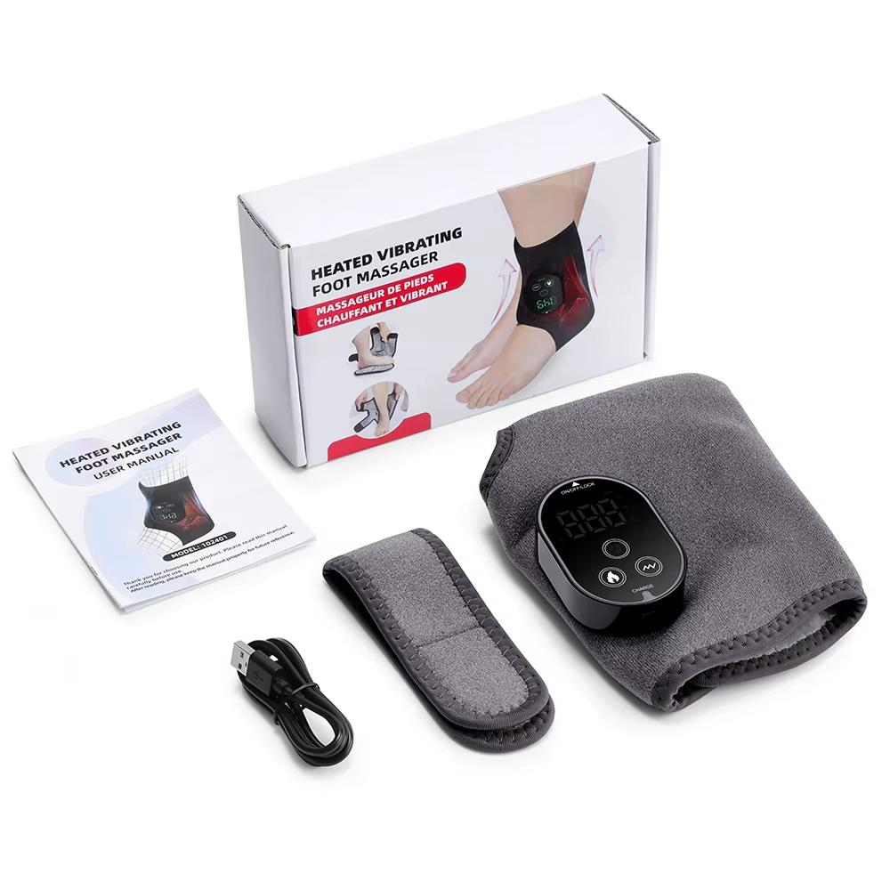 2026 New Heating Ankle Foot Massage Pad Heated Vibrate Rechargeable Ankle Massager 3 Speed Level Adjustable Strap Fit for Left/Right Foot