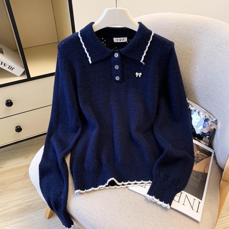 2025 Autumn Chic Korean-Style Oversized POLO Collar Knit Sweater for Women