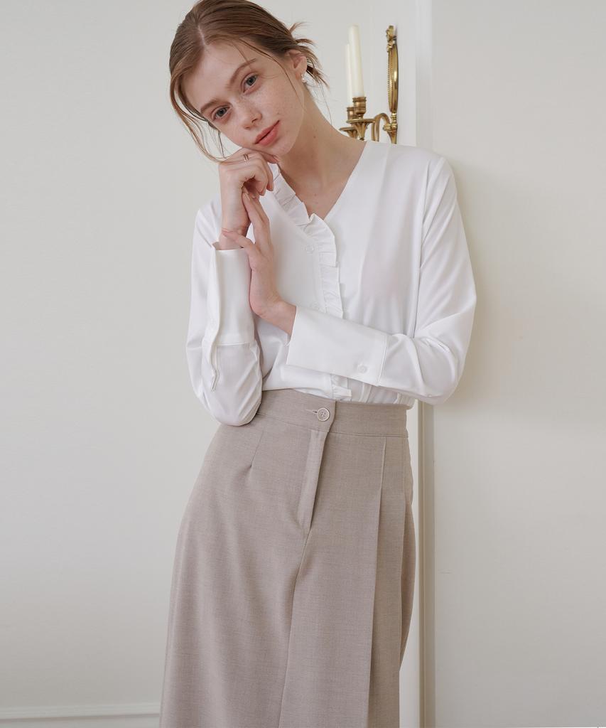 Bye Bye Seop Side Tuck Long Skirt Beige [T41]