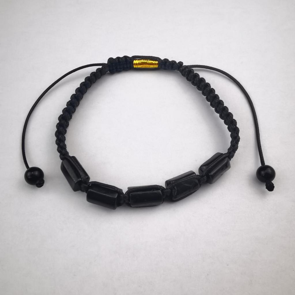 Single Layer Woven Bracelet 811MM Cut Cylindrical Natural Black Tourmaline Bracelet