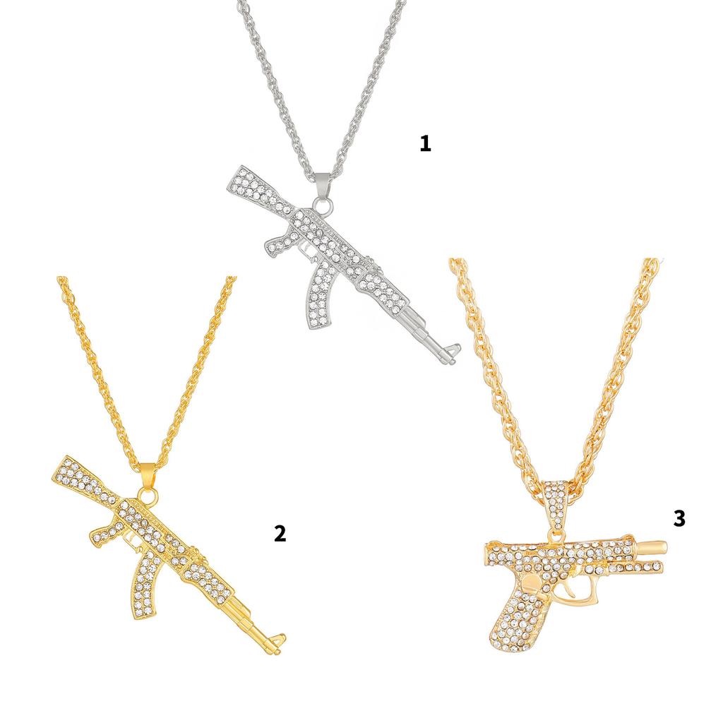 Trendy Assault Rifles Necklace with Premium Cubic Zirconia Stones for Unique Style Hipsters Streetwear Diamond Accessory