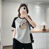 Plus Size Women's Color Block Cartoon Print Round Neck Slimming Top