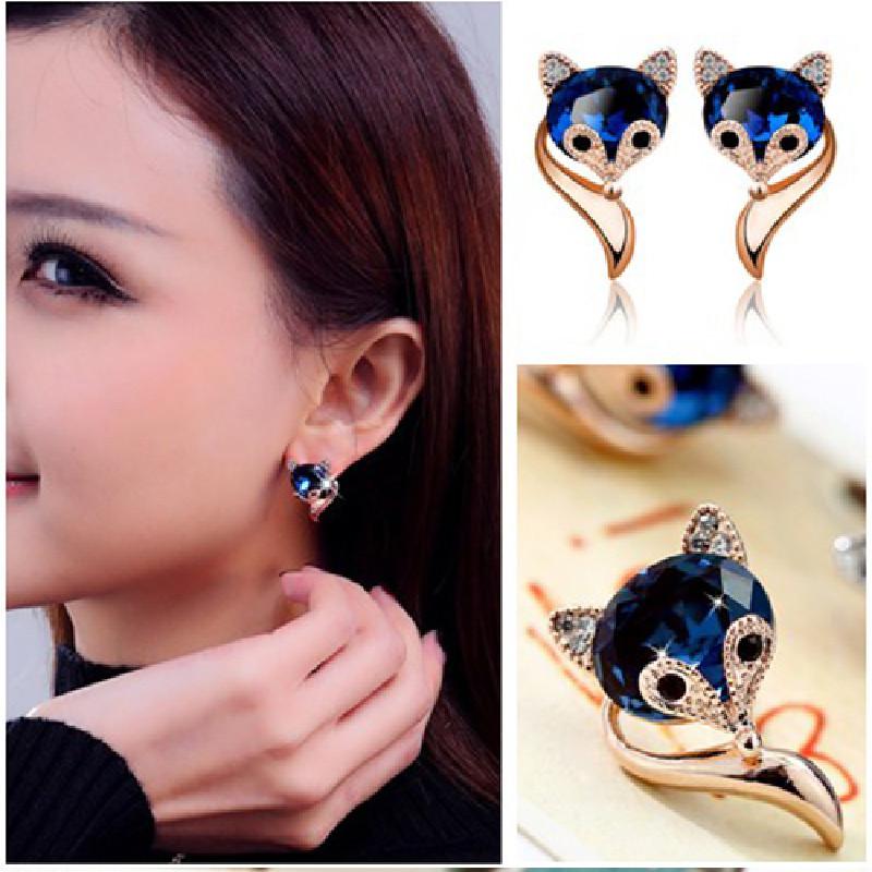 Earrings Fox Blue Drop Stud Earrings Rhinestone Gift For Women Trendiness Girl
