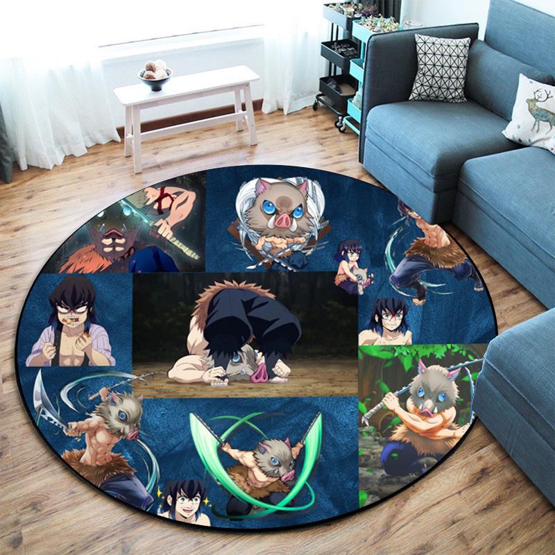 Classic Japanese-style Cartoon Demon Slayer Round Rug, Home Soft Decorative Anti-slip Yoga Mat and Chair Mat, Outdoor Floor Mat Carpet K24