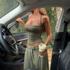Débardeurs Casual Nervurés Femme Bas Col Bretelles Croisées Aminces Dos Nu Ventre Découvert Style High Street Filles Chaudes Hauts Classiques