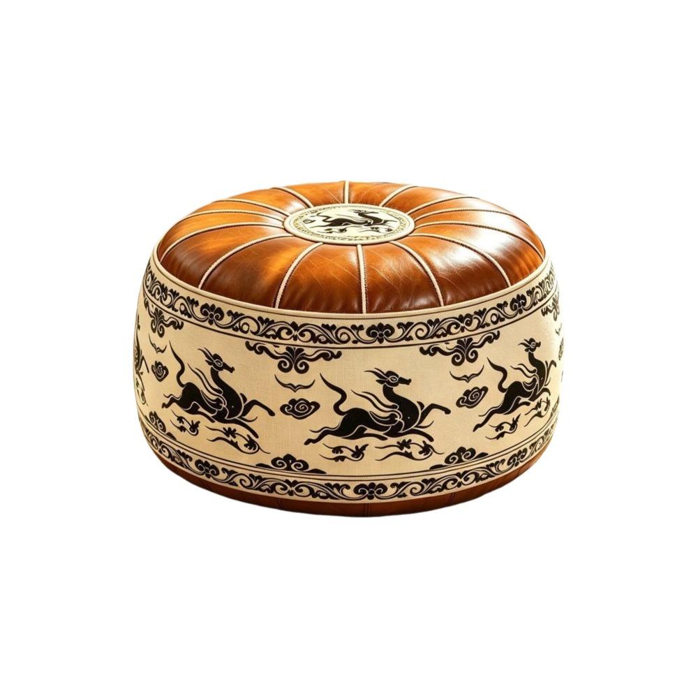 PU Leather Round Sofa Stool Cover Space-Saving Tatami Sitting Mat Storage Leg Bench Apartment