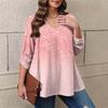 Women's Plus Size Fashion Printed Casual Pleated Round Neck Long Sleeve Top