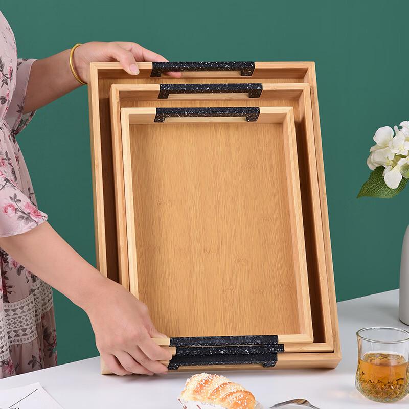 ZISIZ Bamboo Rectangular Tea Serving Tray