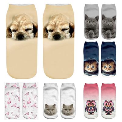 3D Print Funny Cute Cartoon Kitten Unisex Creative Colorful Multiple Dog Cat Face Happy Low Ankle Socks for Women Pig Flamingo