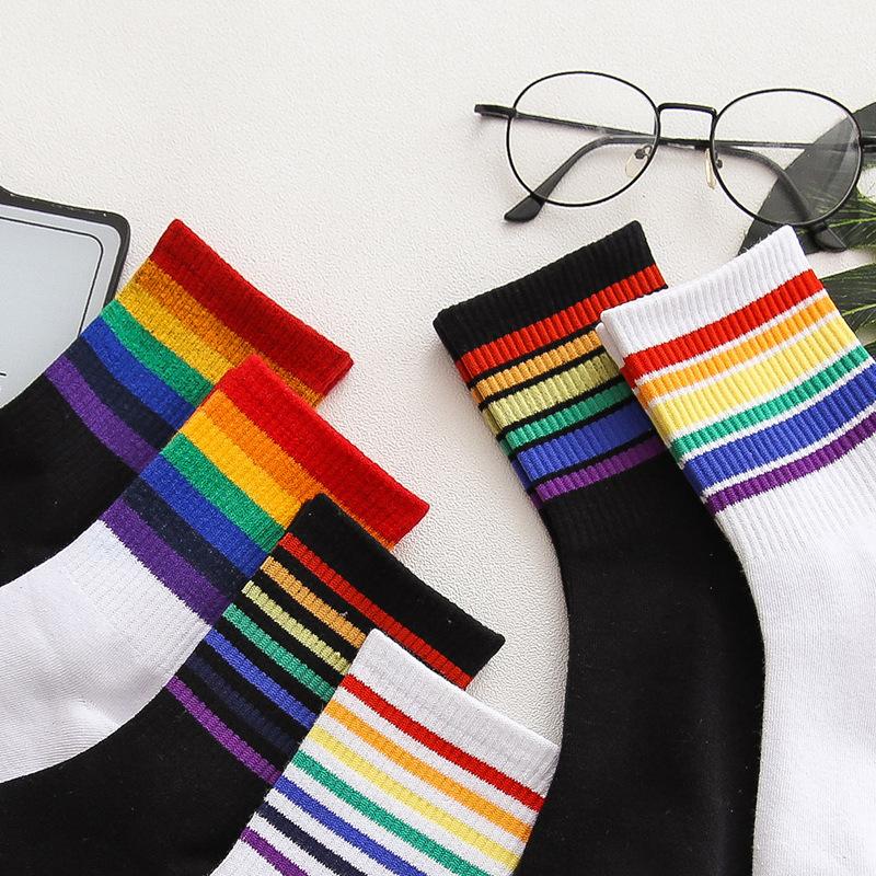 Female Spring and Autumn Fashion New Rainbow Sport Tube Socks