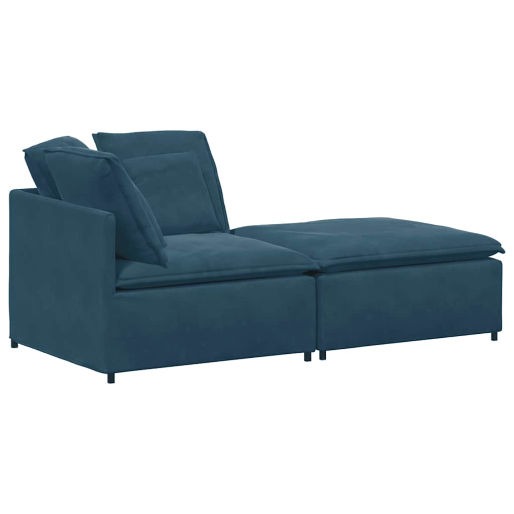 Modular Sofa with Ottoman Cushions Velvet Blue