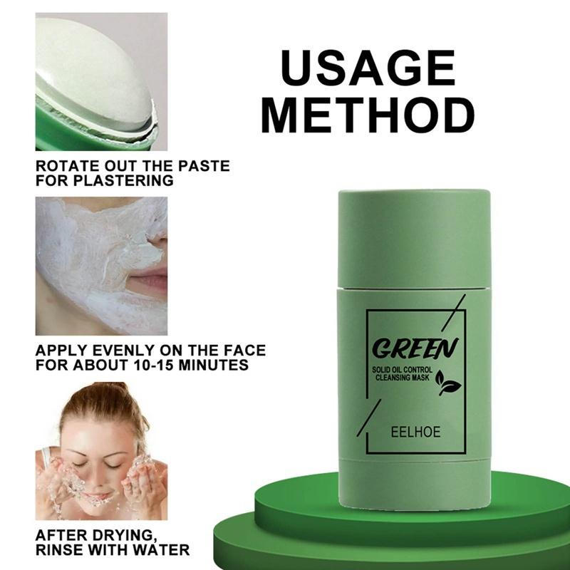 1 Pezzo Maschera Viso Tè Verde Olio Argilla Purificante Stick Controllo Sebo Melanzana Anti-Acne Maschera Solida