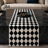 Washable Rectangular Desk Runner Modern Geometric Table Runner, Black And White Checkered Stylish Pattern 72 Inch Striped for Dining Decor Easy Care