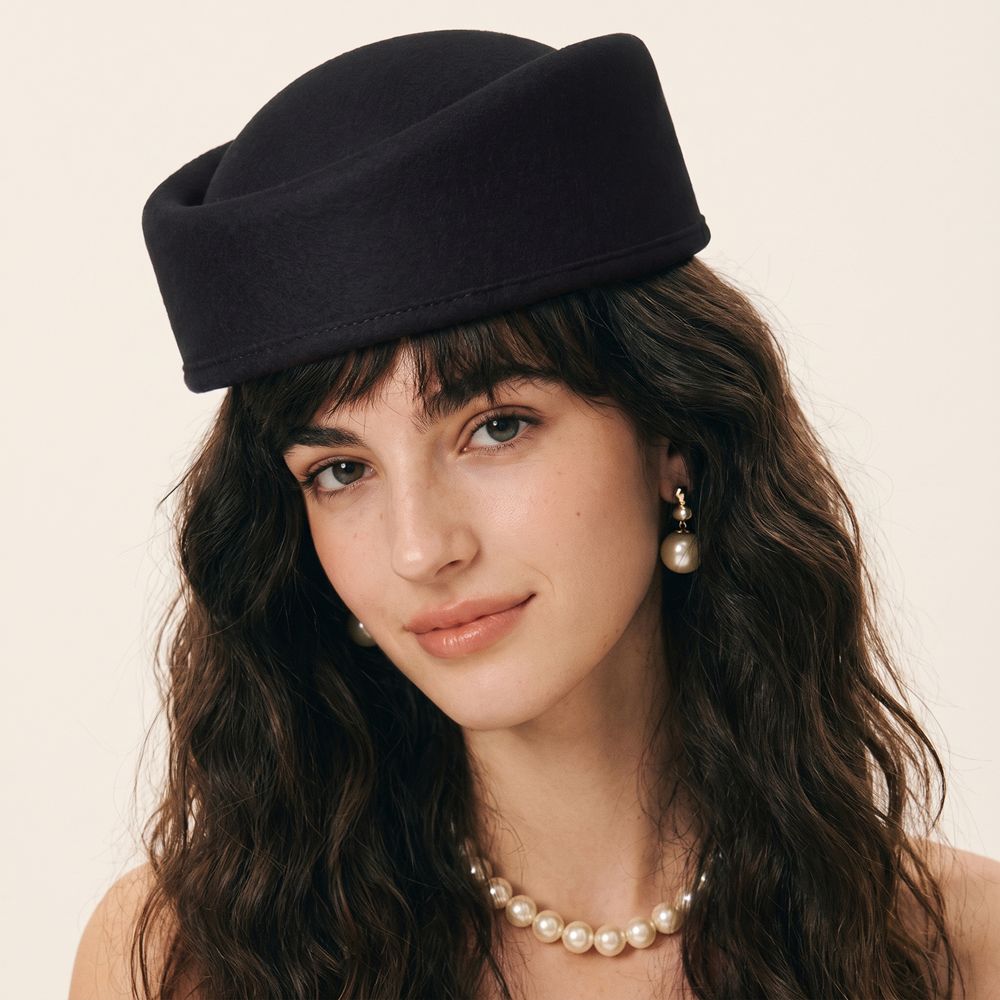 Vintage Topper Hat Retro Airline Stewardess Caps Woolen Top Hat Felt Beret Masquerade Party